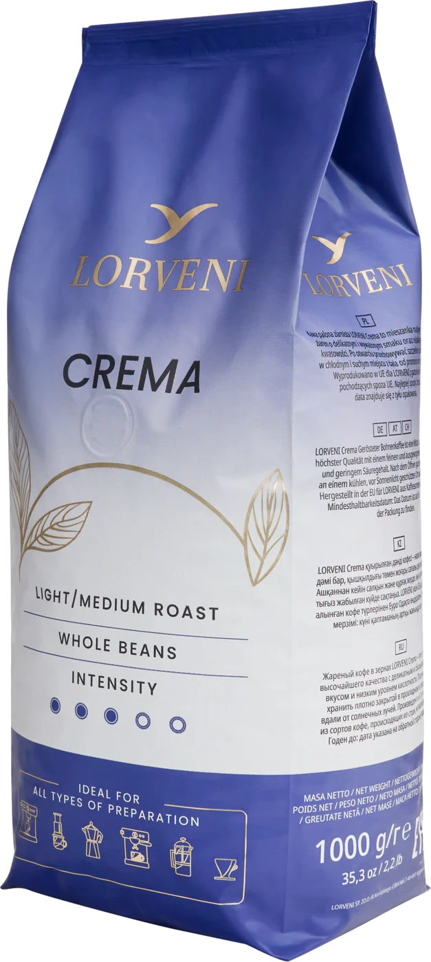 Oryginalne opakowanie kawy LORVENI Crema